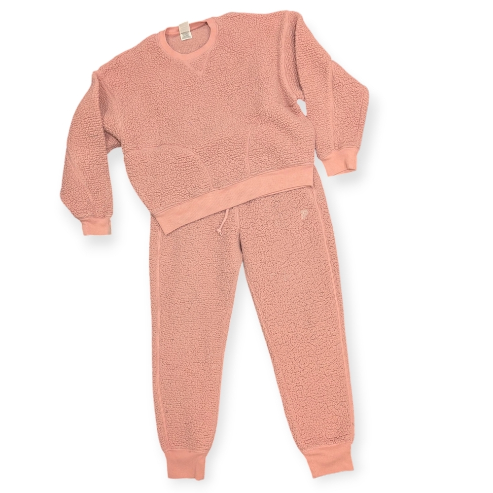 Victoria's Secret Y2K Pink Women's Sherpa Crewneck (S) with matching pants (M)
